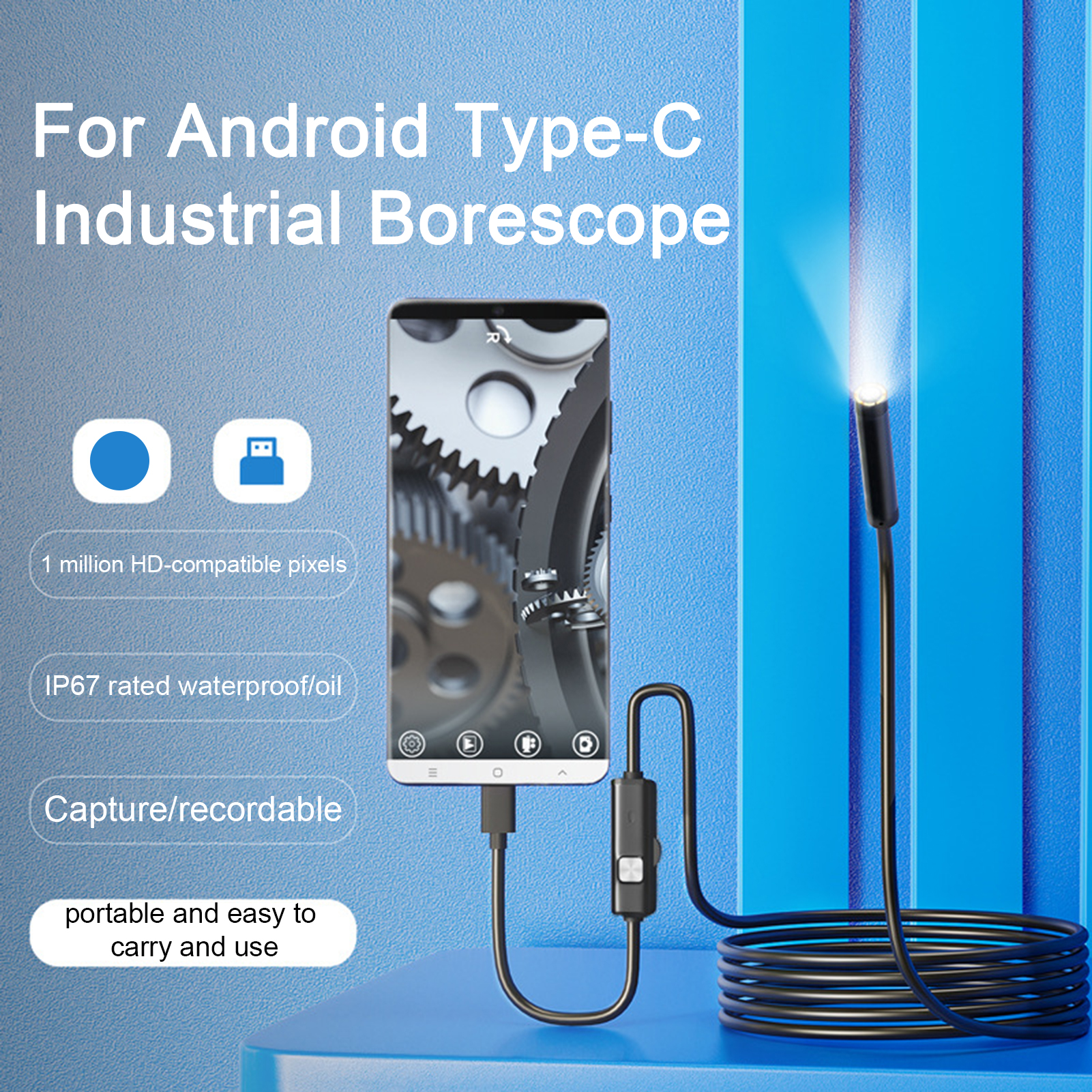 Usb Microscope Digital - Type-c 5.5/7mm Endoscope Scope Camera 1m
