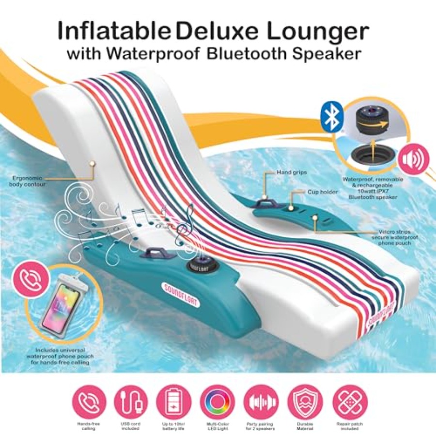 Inflatable Pool Lounger with B - Bluetooth Speaker Waterproof recensione e prezzo